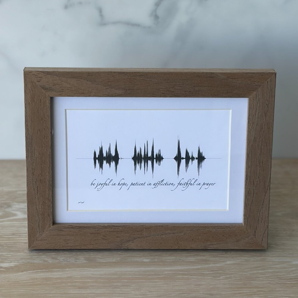 NEW Be Joyful Soundwave Framed Wall Art 5x7in Black White Christian Scripture